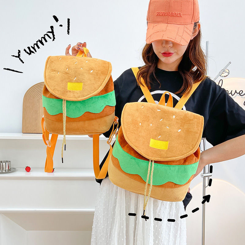 Lazy Same Style Hamburger Backpack Cute Cartoon Small Backpack Large Capacity Campus Backpack Women