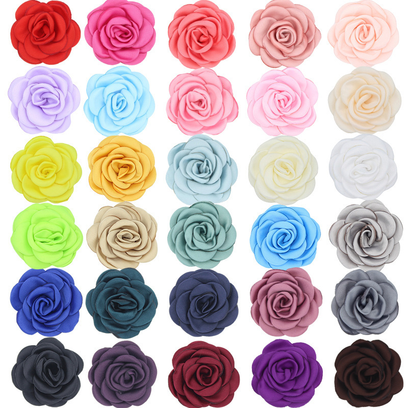 New Hot Selling Korean Style Handmade Camellia Flower Satin Burned Edge Hair Accessories Clothing Shoes Hat Bag Material