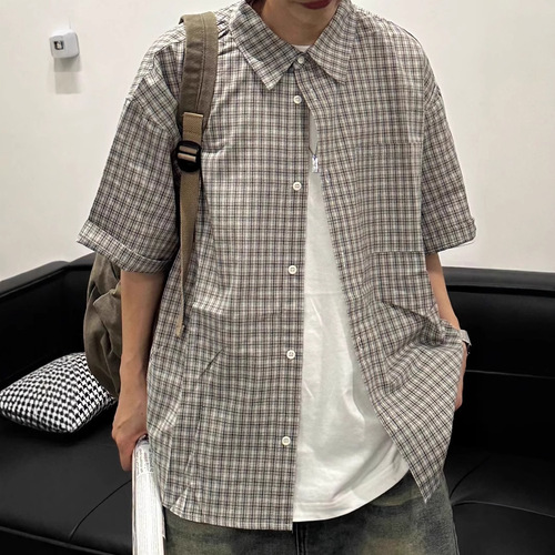 Summer Japanese Trend Loose Casual Shirt American Retro Striped Collar Short-Sleeve Blouse