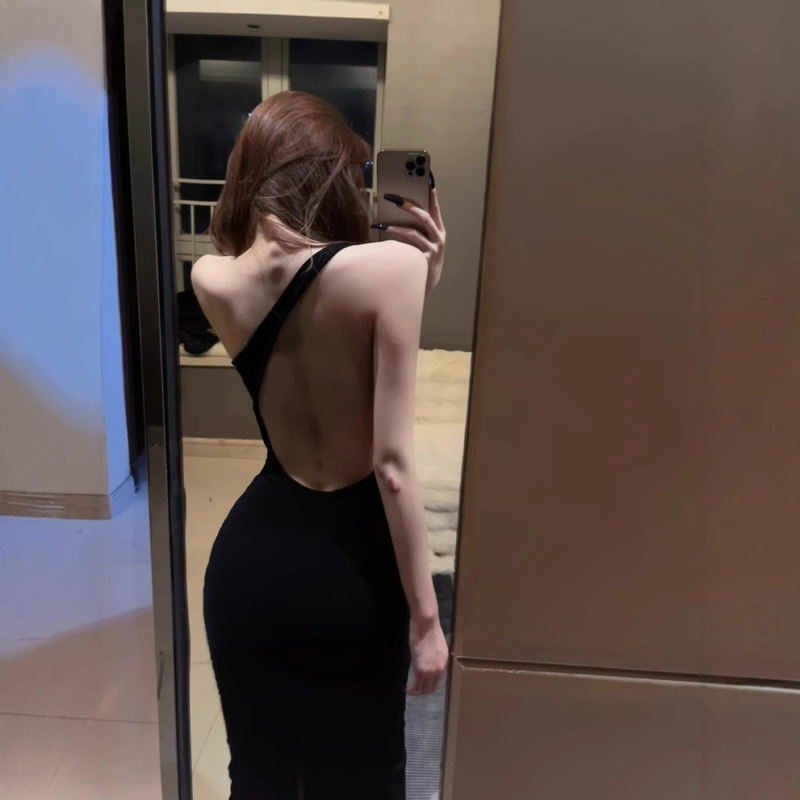 Beveled Backless dress Spice Girl Season Slim-fit Slim Long Dress Royal Sister Elegant Body-fit Hip Dress