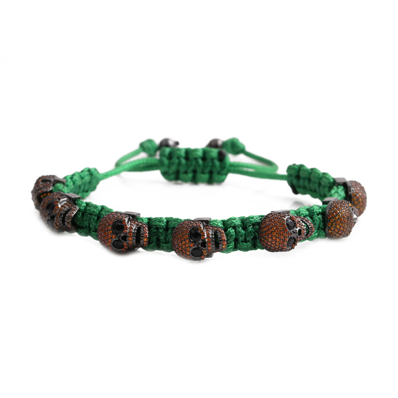 47g Weight Bracelets Classification Housewarming, Anniversary, Business, Wedding, Travel, Birthday, Festival Occasion Copper Material Skull Pattern Unisex Gender Fashion Style Green Color Fashion Skull Adjustable Copper Inlaid Zircon Bracelet 7