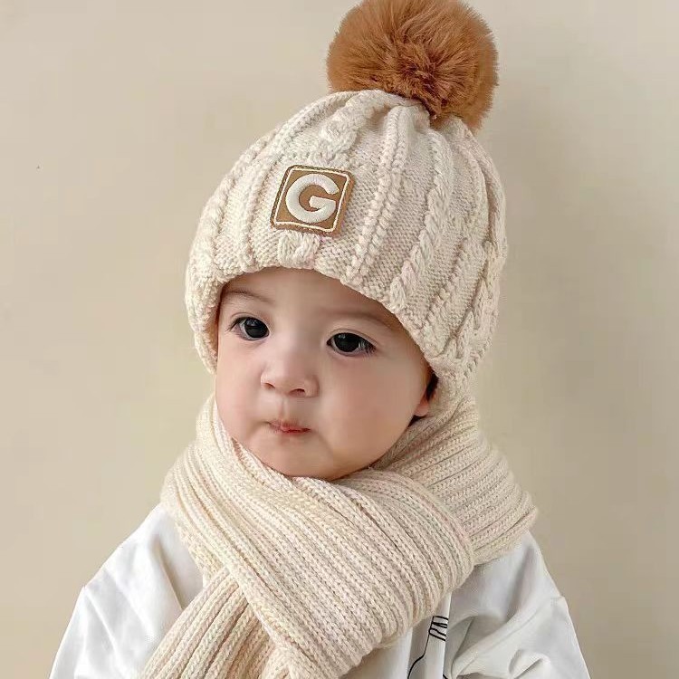 子供用帽子、秋冬男女兼用スカーフ、2点セット、ニット暖かい耳保護と首保護、外国貿易学生スカーフ、ウール帽子|undefined