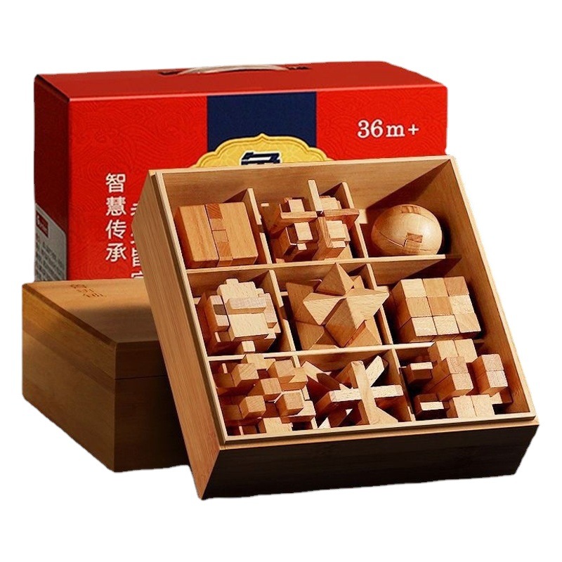 Juego completo de juguetes educativos de ensamblaje para niños con cerraduras Luban y Kongming, rompecabezas intelectual de regalo para estudiantes de primaria, bloques de construcción de espigas y mortajaras al por mayor.