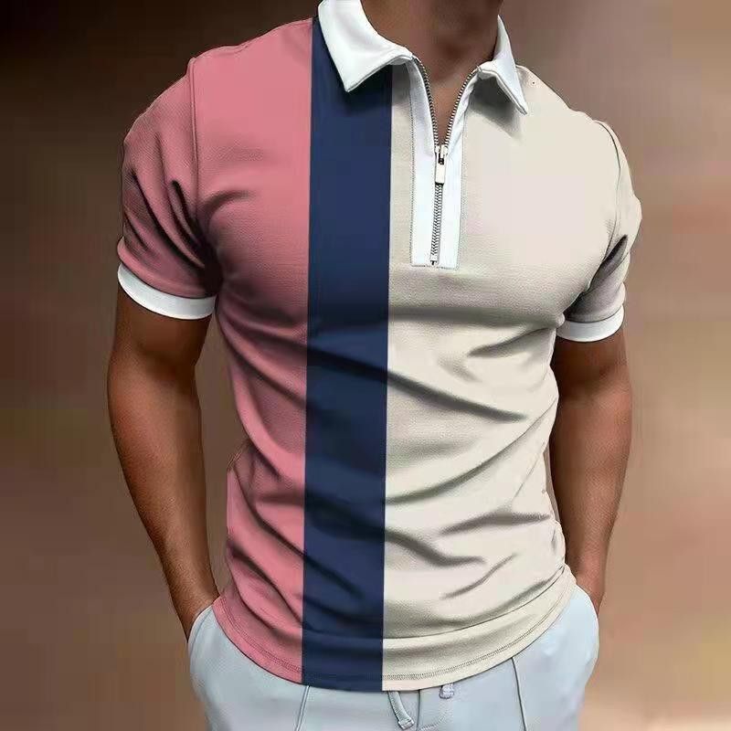 Camiseta Polo Casual de Manga Corta con Cuello Polo, Estilo Europeo y Americano, a Rayas Caqui, en Existencia, Popular en Europa y América