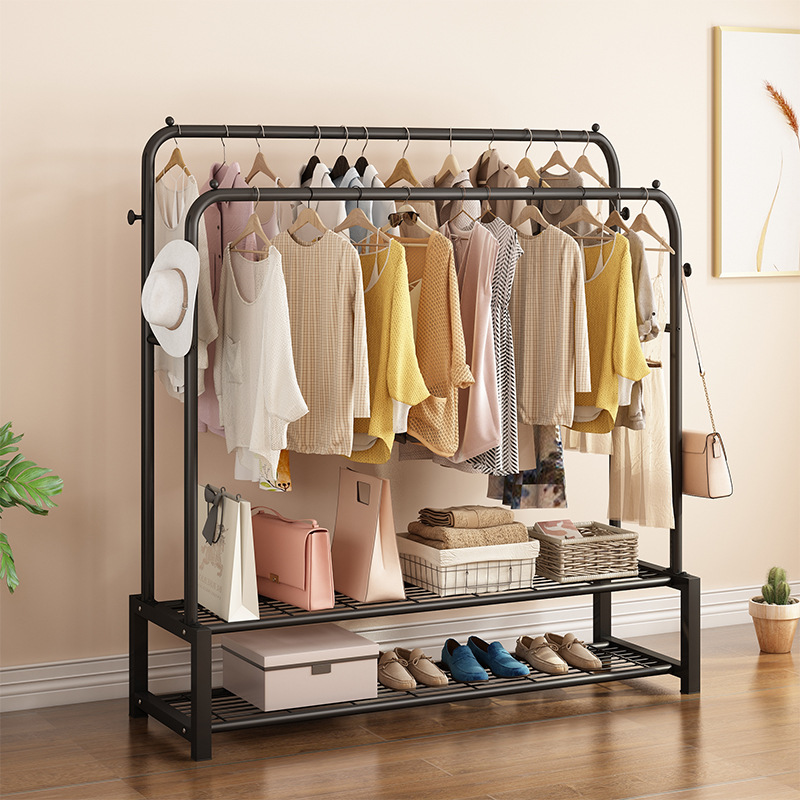 Double-pole clothes drying rack floor-standing vertical storage clothes drying rack bedroom clothes hanger simple cool clothes rack Korean clothes hanger