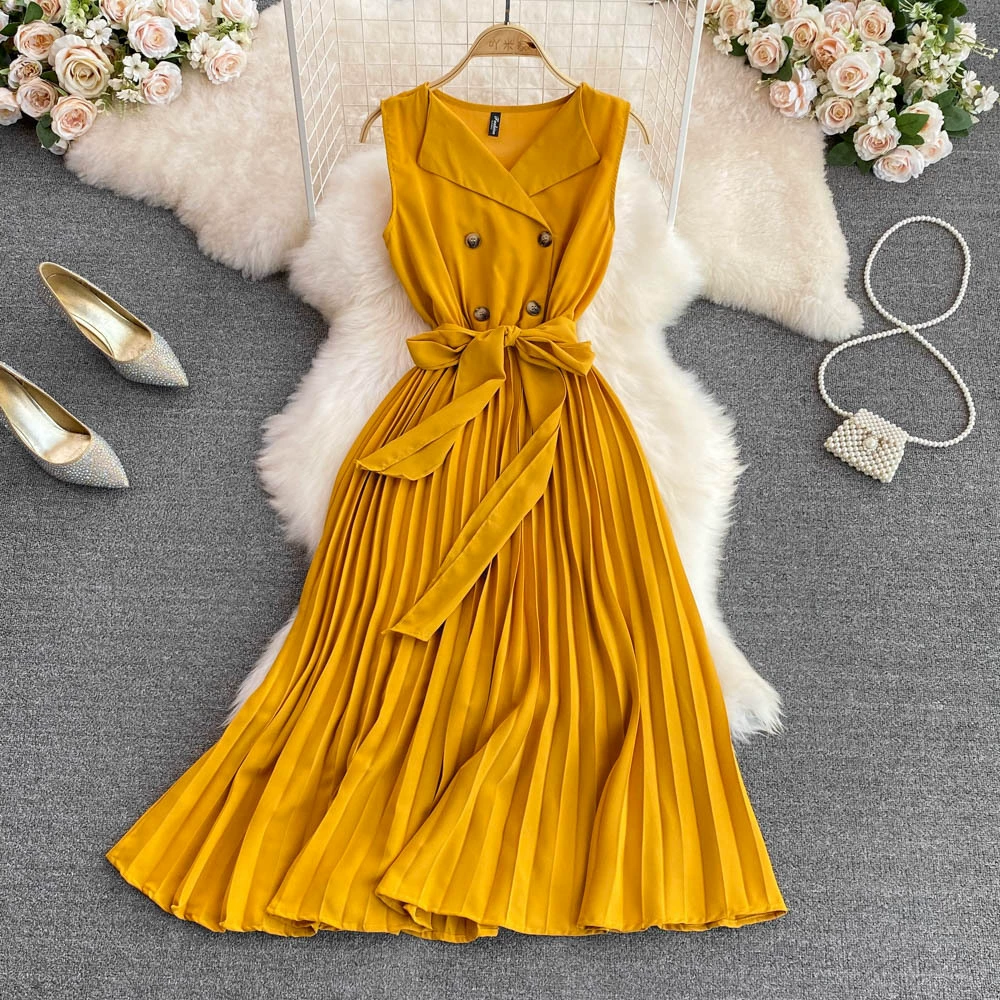 Летнее новое корейское легкое зрелое платье с воротником