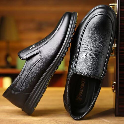  New Men's Fashion Casual Leather Shoes Soft Sole Soft Surface Beanie Shoes Flat Sole Dad Shoes Manufacturer Shipping