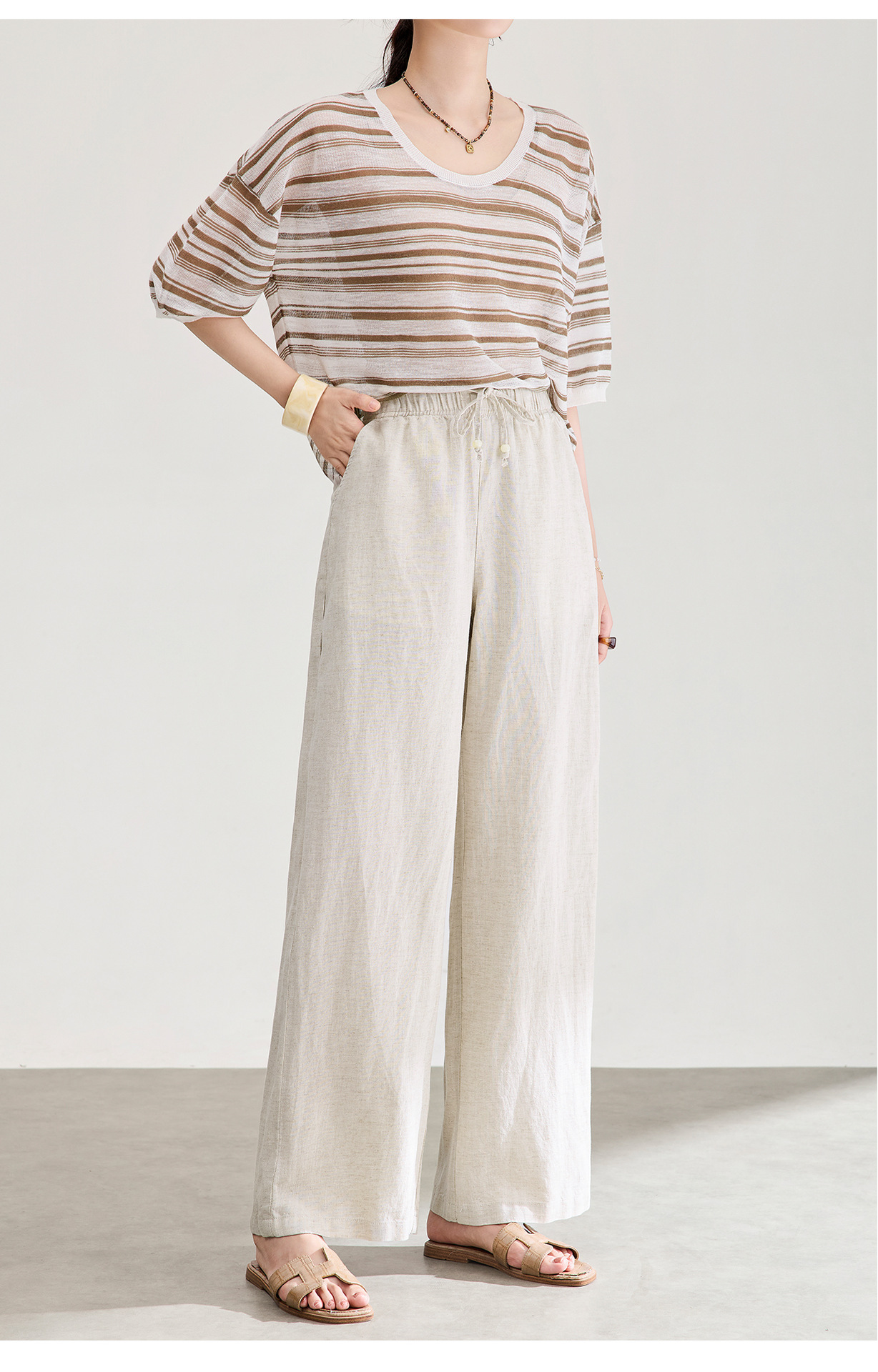 Quần culottes nữ ống rộng dáng suông vải tơ tằm pha linen chống nhăn mùa hè — Màu sắc chi tiết 15
