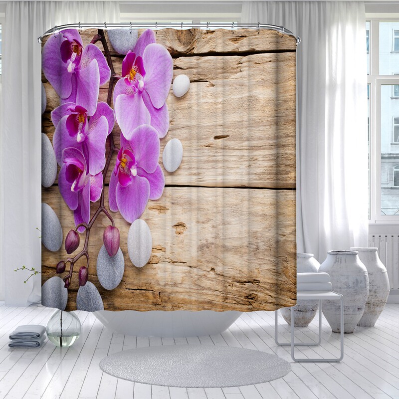 Country Flower Wood Board Wooden Door Shower Curtain Retro Shabby Barn Door Panel Shower Curtain Modern Bathroom Digital Print
