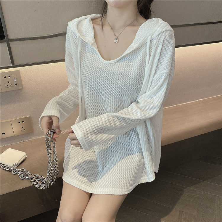 Waffle Hong Kong estilo estudiante suéter mujer primavera y otoño suelto estilo coreano con capucha frito calle estilo perezoso BF chaqueta delgada image 8