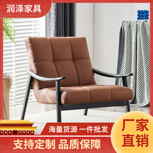 意式极简设计师单椅芬恩白蜡木客厅阳台洽谈真皮单人沙发休闲椅