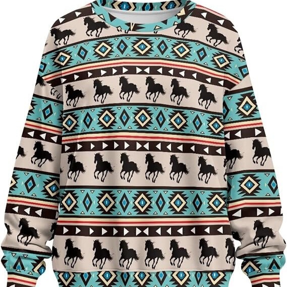 Cross-border Western-style women's round-neck sweatshirt with Aztec geometric print, loose long-sleeve pullover for early autumn, plus size Cross-border Western-style women's round-neck sweatshirt with Aztec geometric print, loose long-sleeve pullover for early autumn, plus size