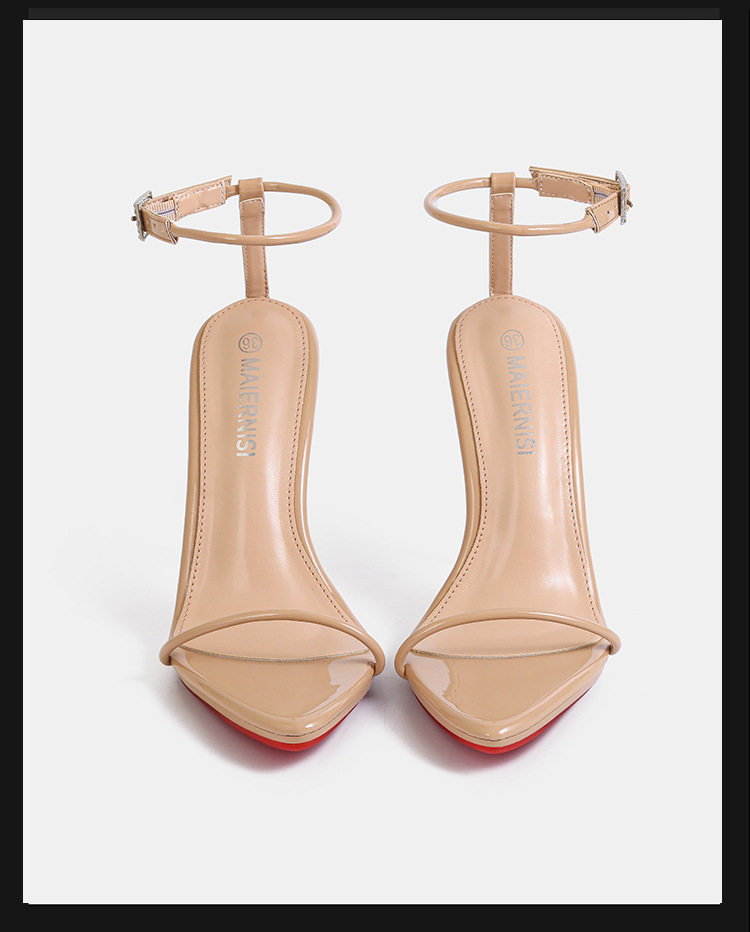 Sandal nữ quai ngang một chữ màu nude, gót nhọn siêu cao, giày thời trang dự tiệc — Màu be, Màu bạc, Màu trắng, Màu tím chi tiết 18