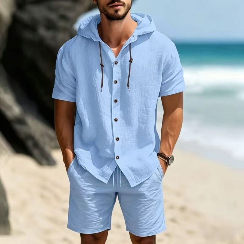 2026 Summer Cross-Border Amazon 3D American Retro Suit Men's Casual Breathable Two-Piece Set Men's Hooded Top