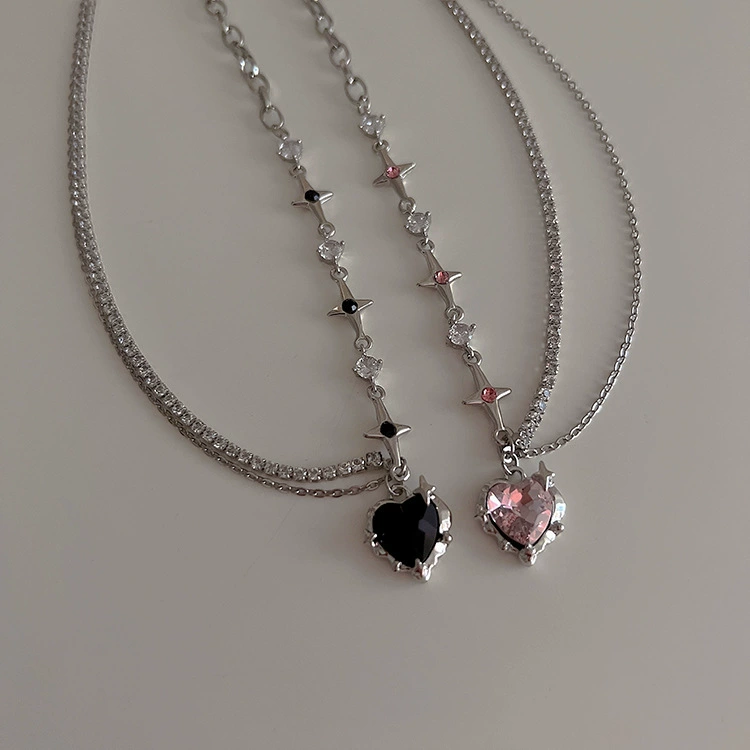 Кулон-цепочка сердце подвеска, стиль модной сумки-ключа, подвеска 8.2×5.5 см, цвета черный/розовый/градиент