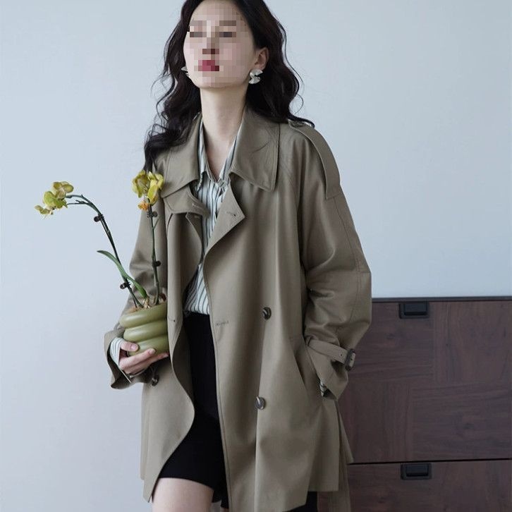 New Versatile New Style Trench Coat for Women, British Style, Petite, Mid-Length Jacket, Casual, Spring and Autumn Versatile