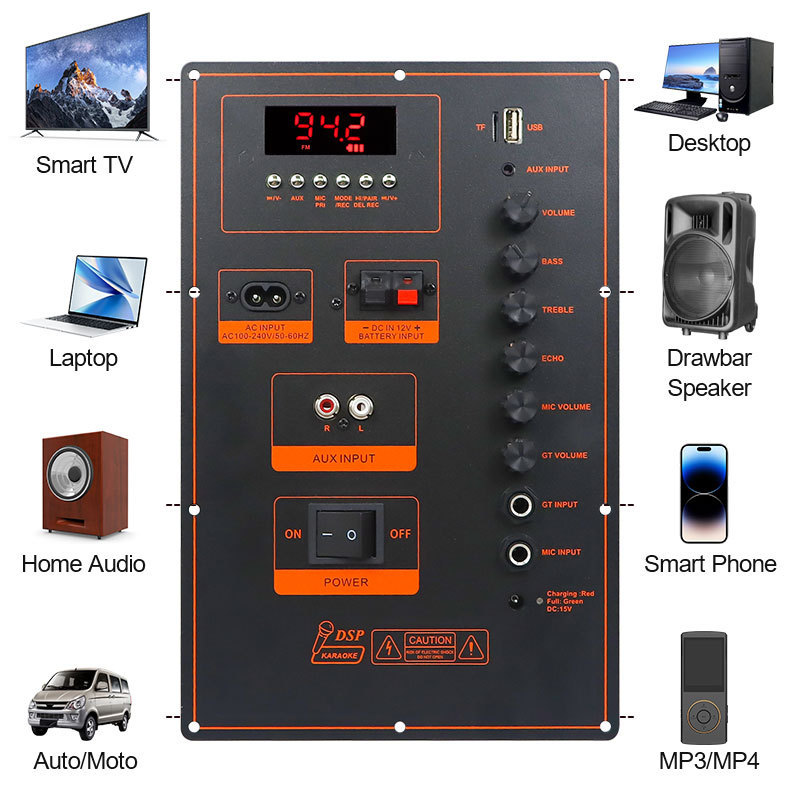100 ワットハイパワー屋外 Bluetooth スピーカーマザーボードポータブルスクエアダンストロリースピーカーデジタルアンプボード|undefined
