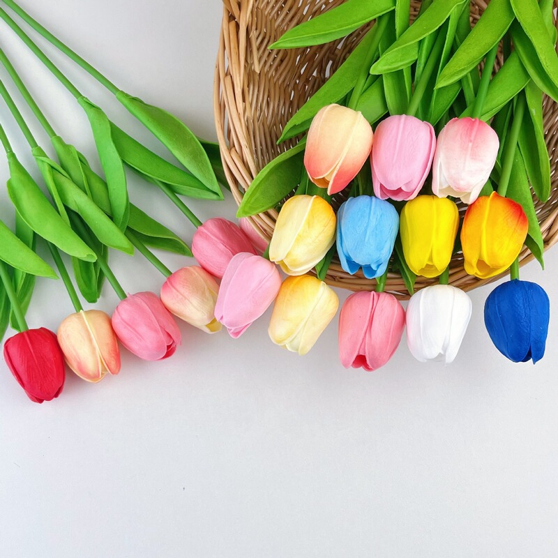 Simulated Tulip Wholesale Mini Pu Fake Flower Bunch Cross-Border Special Supply for Home Hotel Wedding Photography Landscaping Props