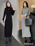 新款加绒加厚长裙连衣裙长袖大码半高领一步裙一体绒女冬高级S