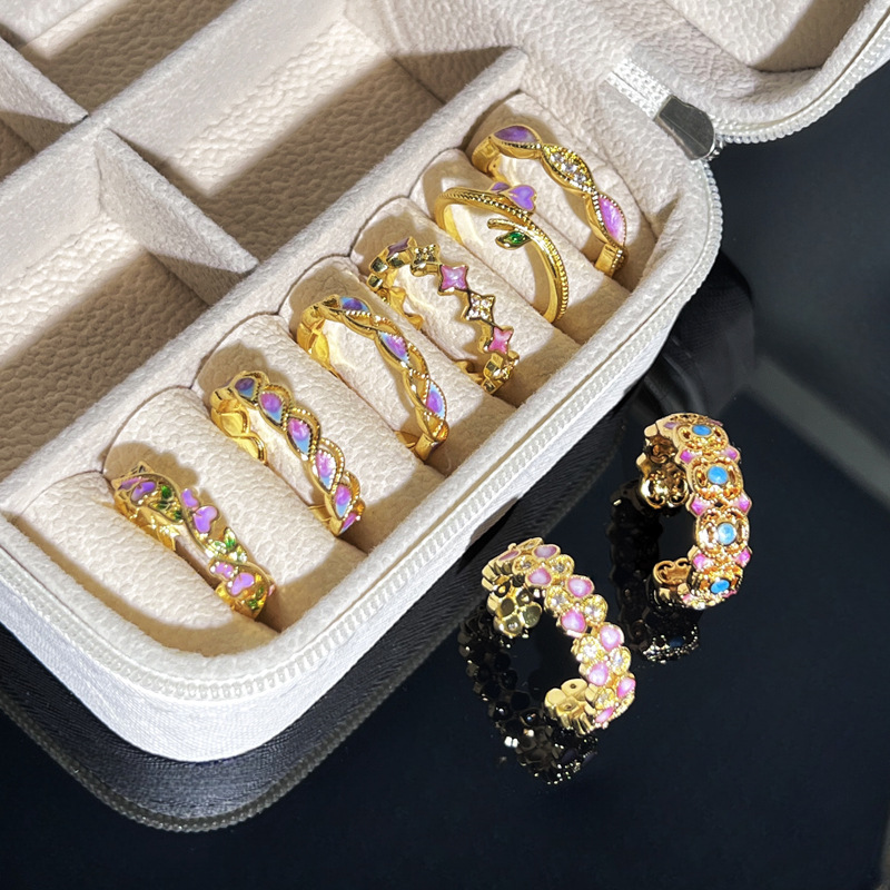 5g Weight Rings Classification 1 Piece Quantity Holiday, Daily Occasion Copper Material Flower Pattern All Seasons Season Women's Gender Enamel Design Vacation, Simple Style Style Wholesale Jewelry Vacation Simple Style Flower Copper Enamel Rings 5
