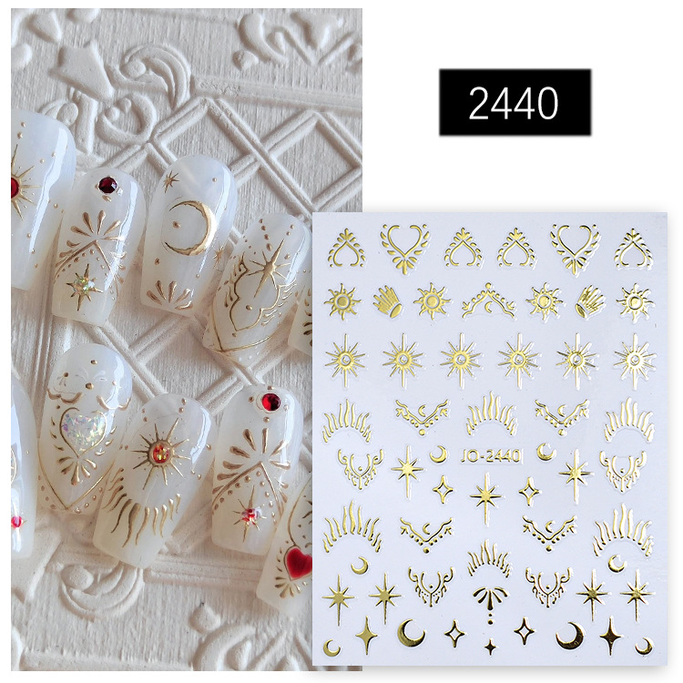 Ins Internet celebridad láser oro y plata estrella Luna uñas arte líquido hueco metal cuatro estrellas Awn impermeable adhesivo etiqueta engomada del arte del clavo