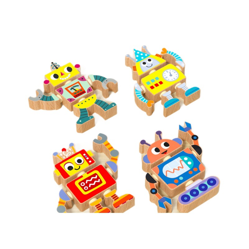 Robots para niños, juguetes de madera, muñecas articuladas, juegos de rompecabezas de bloques de ensamblaje, creación de pensamiento