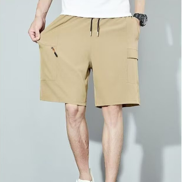 Summer Trendy Brand Men's New Ice-Feel Quick-Dry Casual Workwear Multi-Pocket Shorts Outdoor Waterproof Lightweight Sports Running Shorts