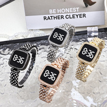 厂家直销韩版方形镶钻LED女款手链表时尚触屏女士钢带电子手表