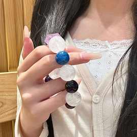 天然多宝水晶石手饰链拼接几何原创设计月光手串白幽灵水晶手工