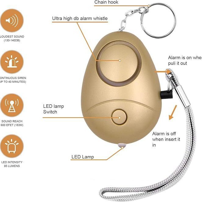 Alarma Personal Antirrobo de Autodefensa 130 dB Con Luz LED para Mujeres