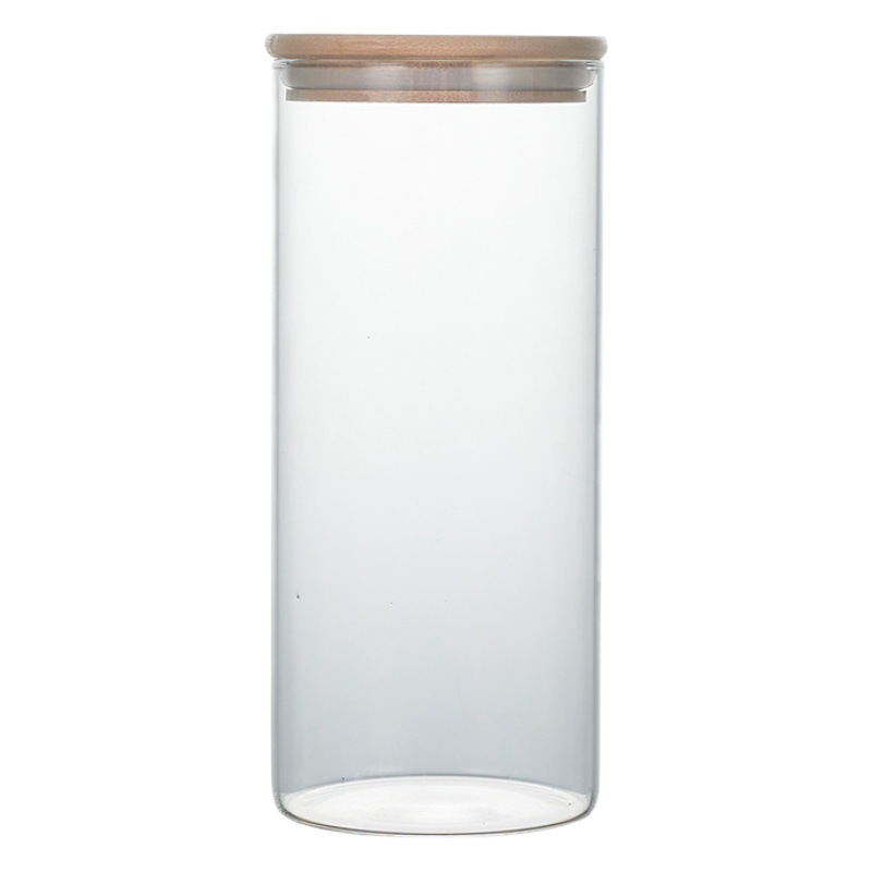 Fábrica al por mayor tarro sellado de vidrio borosilicato cubierta de bambú tarro de té tarro de almacenamiento transparente tarro de caramelo tarro de almacenamiento de cocina