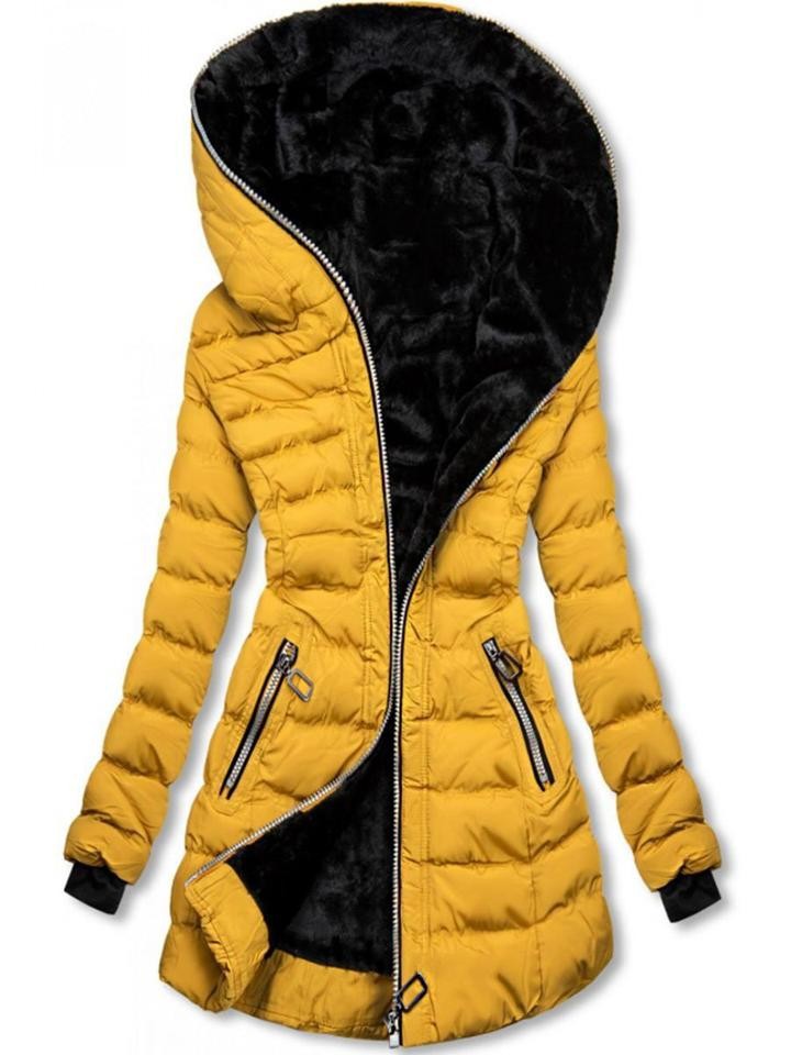 AliExpress Amazon mujeres con capucha de manga larga cálido forro polar de algodón acolchado chaqueta de invierno de media longitud cremallera abrigo europeo y americano