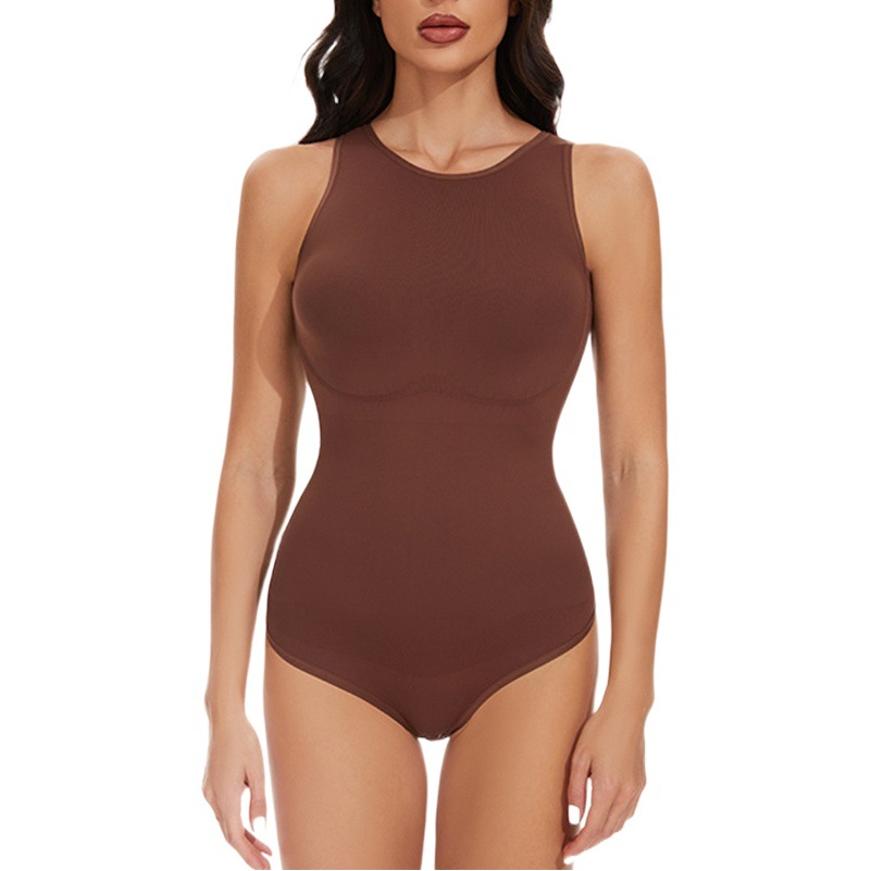 Europe and the United States cross-border hot-selling tight-fitting abdominal body-shaping clothing waist vest solid color crew neck jumpsuit jumpsuit
