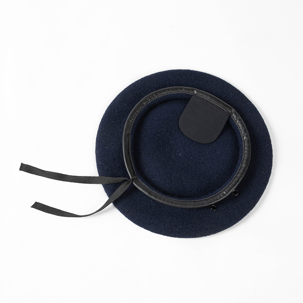 Otoño y invierno lana caliente boina profesional simple cubierta de cuero PU sombrero profesional ajustable cordón sombrero de seguridad