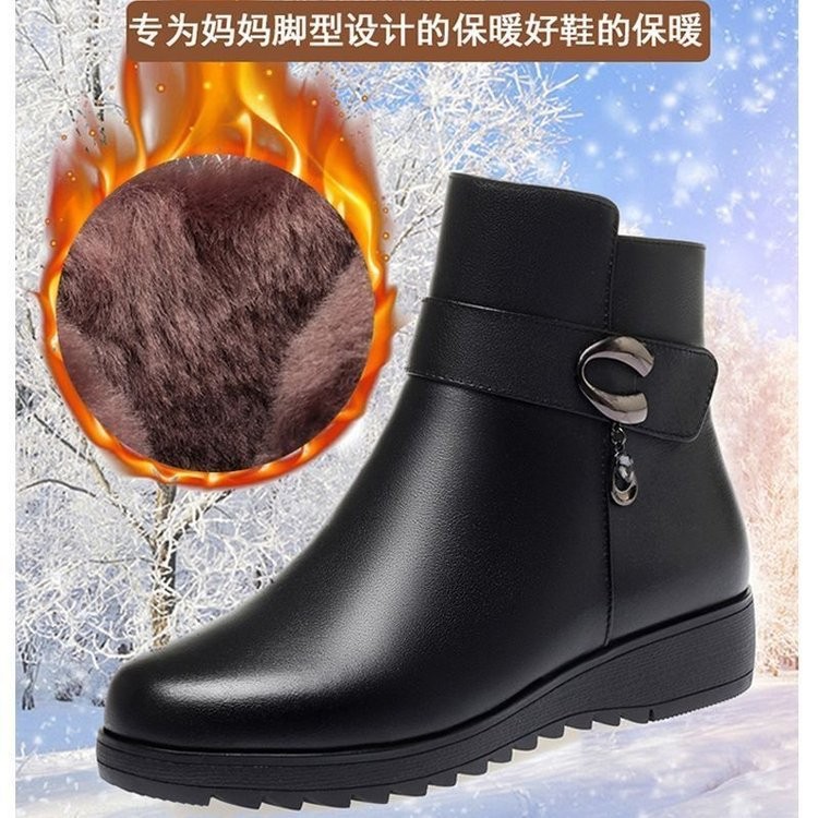 时尚棉靴新款女冬季加绒加厚平底短靴软底防滑保暖棉鞋皮鞋妈妈鞋