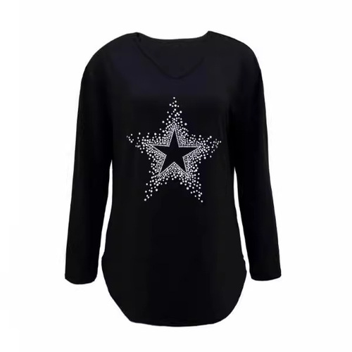 Autumn and winter European and American women's casual blouse, star print base shirt, same style for men and women, round collar pullover T-shirt