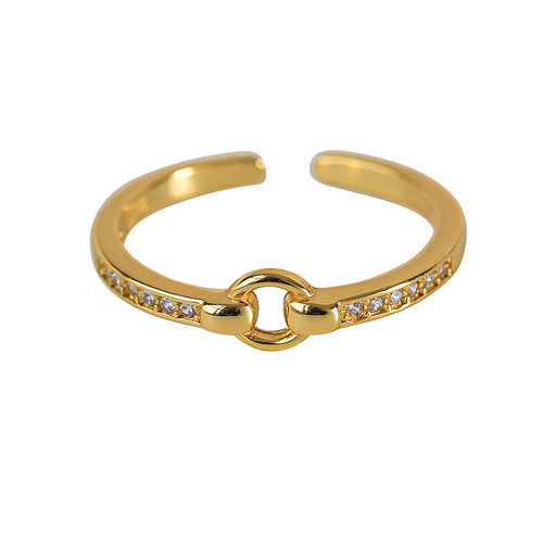 Geometric Pattern Drill Circle Ring, Unique Design, Ins Simple Cool Style Fashion Personality Ring, Open Mouth Ring