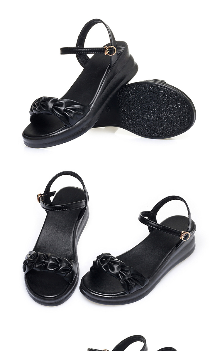 Sandal cao gót nữ hở mũi đế xuồng da thật, gót 9 cm, chống trượt nhẹ — màu đen chi tiết 15