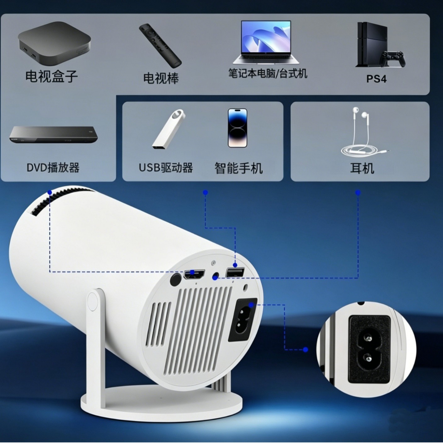 2026 transfronterizo HY300 proyector de pantalla doméstica mini proyector al aire libre conectado con teléfono móvil explosivo