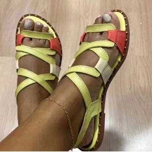 2023 New Summer Cross-Border Amazon Flats-Soled Export Roman Sandals for Women Large Size Color Matching Outer Wear Beach Sandals