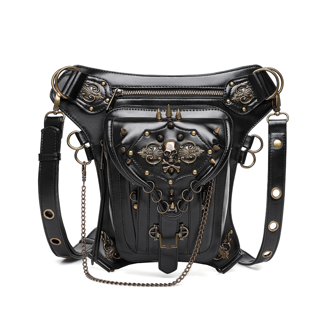 Bolso de Motociclista Steampunk Transfronterizo TEMU Amazon, Bolso Bandolera Retro con Calavera, Bolso Multifuncional para Teléfono Móvil y Cintura