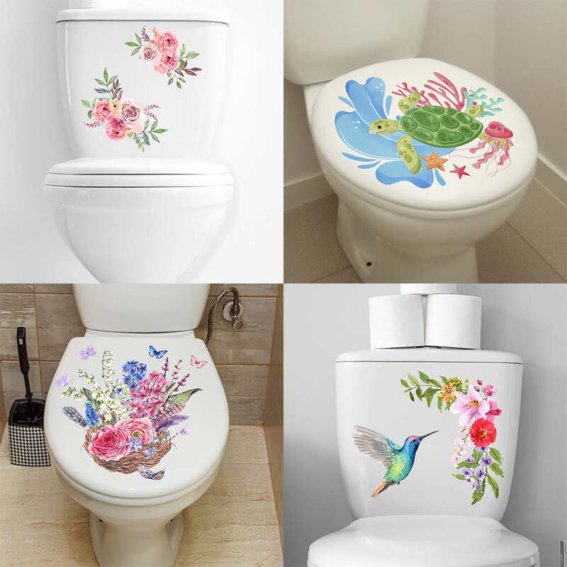 Shang Yi 4 Creative Flowers and Plants Toilet Decorative Wall Stickers PVC Bathroom Toilet Cover Cross-border Direct Collection Toilet Stickers