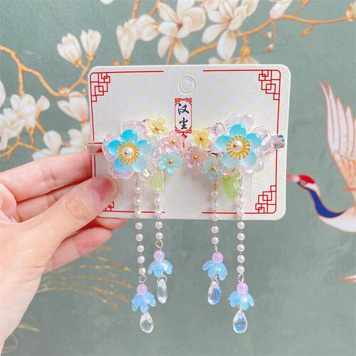 Hanchen New Children's Ancient Style Headwear Pair-clip Factory Girls Tassel Step Shake Hairpin Girls Hanfu Hair Accessories Wholesale