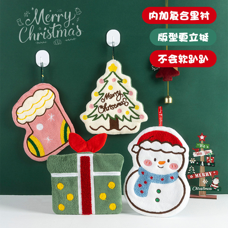 クロスボーダーコーラルベルベットハンドタオルクリスマスシリーズ家庭用ハンドタオルはキッチンやバスルームの速乾性タオルに掛けることができます|undefined