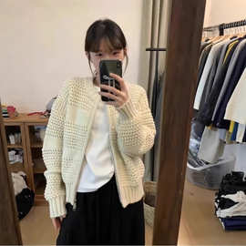 韩系秋冬新款设计感双拉链针织开衫时尚百搭宽松显瘦长袖毛衣外套