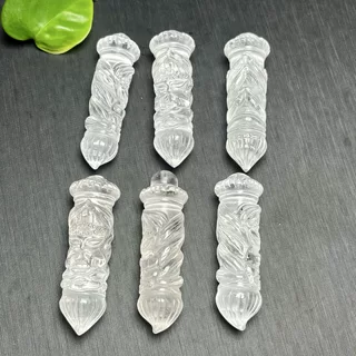 白水晶九尾毛笔雕刻件水晶毛笔摆件家居书房桌面装饰品礼品