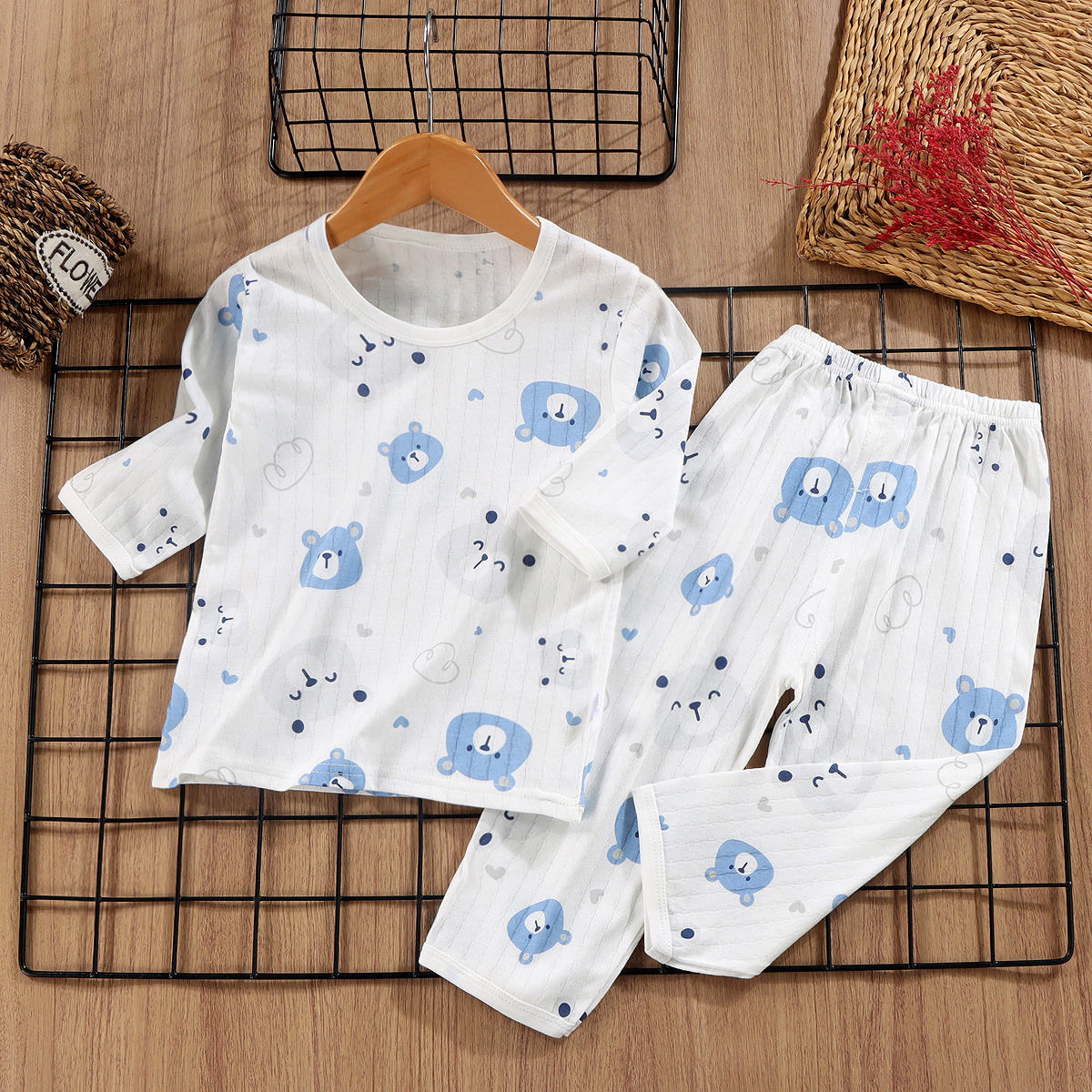 Children's Home Suit Cotton Air-conditioning Suit Seven-sleeve Thin Summer Boys and Girls Pajamas