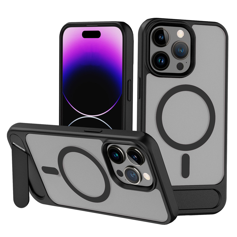 Suitable for Apple 15 Metallic Paint Frosted Magnetic Suction Phone Case Oil Injection iphone14 Invisible Rhombic Bracket Phone Case