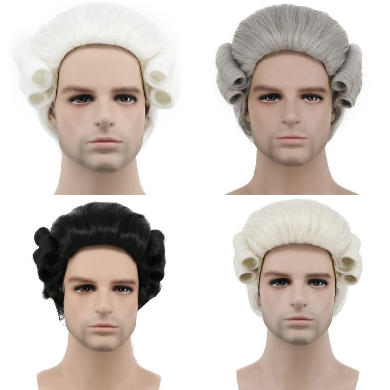 Male Baroque cosplay Masquerade Colony Male Wig Lawyer Judge Chemical Fiber Hobo Male Baroque cosplay Masquerade Colony Male Wig Lawyer Judge Chemical Fiber Hobo