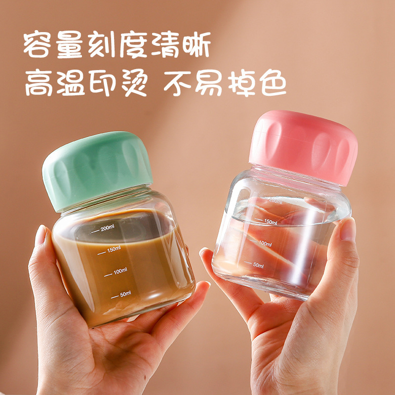 New Style Milk Cup with Graduated Scale, Gift Promotion Printed Logo Advertising Glass Cup for Opening Ceremony